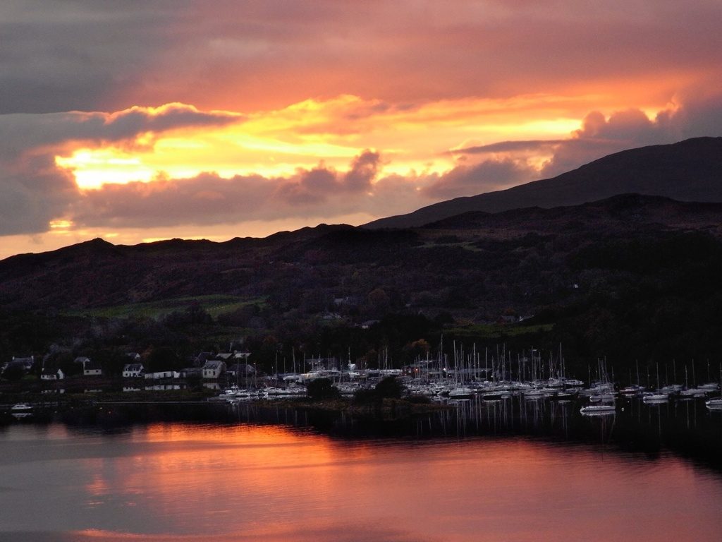 Sunset over Ardfern Yacht Centre - by David Philip